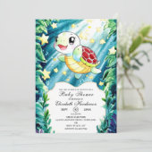 Invitation Baby shower sous-marin Pastel Turtle (Debout devant)