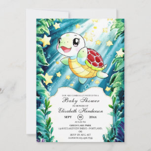 Invitation Baby shower sous-marin Pastel Turtle
