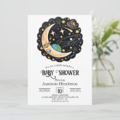 Invitation Baby shower Space Moon Stars (Debout devant)