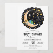 Invitation Baby shower Space Moon Stars (Devant / Derrière)