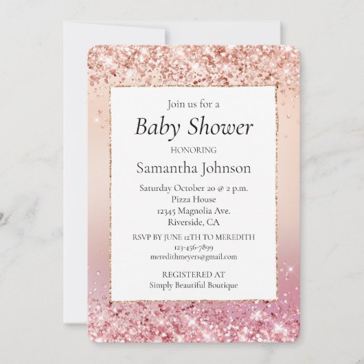Invitation Baby shower Sparkle Ombre rose et Rose (Devant)