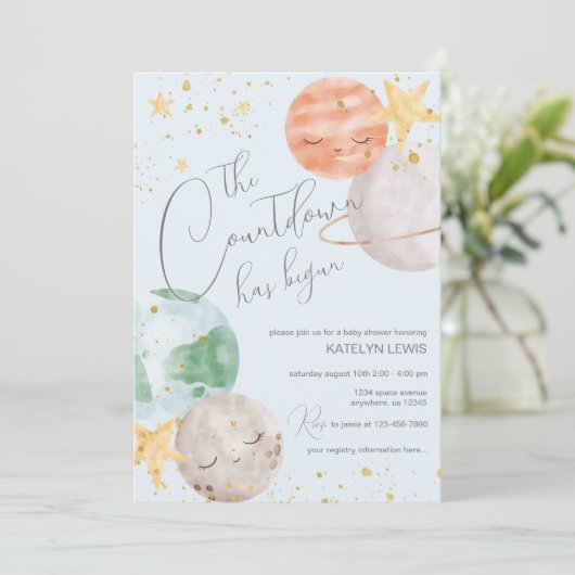 Invitation Baby shower spatial (Debout devant)