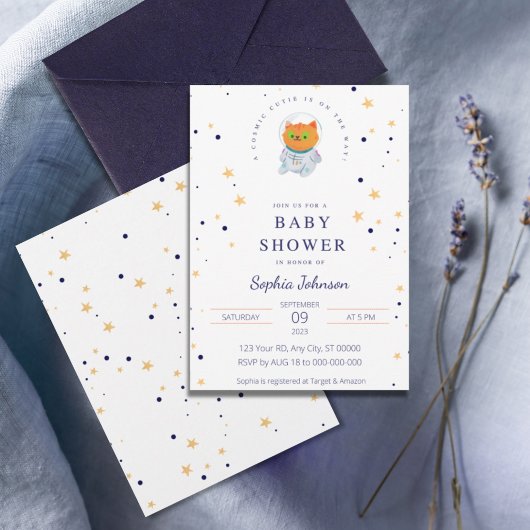 Invitation Baby shower spatial, Cute Cat, Cutie cosmique