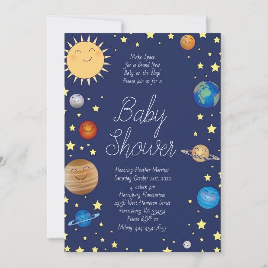 Invitation Baby shower spatial Galaxy Étoiles Universelles (Devant)