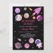 Invitation Baby shower spatial pour astronaute rose (Devant)