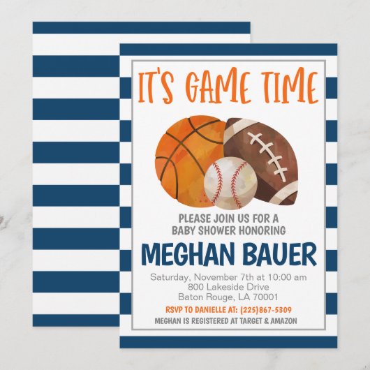 Invitation Baby shower sportif (Devant / Derrière)