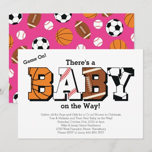 Invitation Baby shower sportif fille rose (Devant / Derrière)