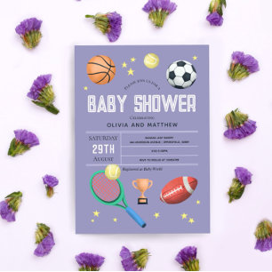 Invitation Baby shower sportif mignon et violet pour filles