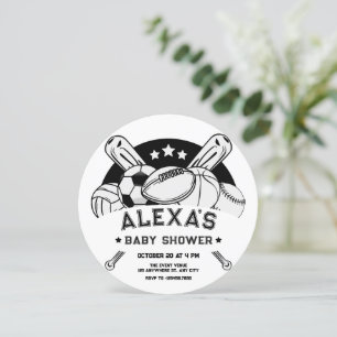 Invitation Baby shower sportif noir et blanc