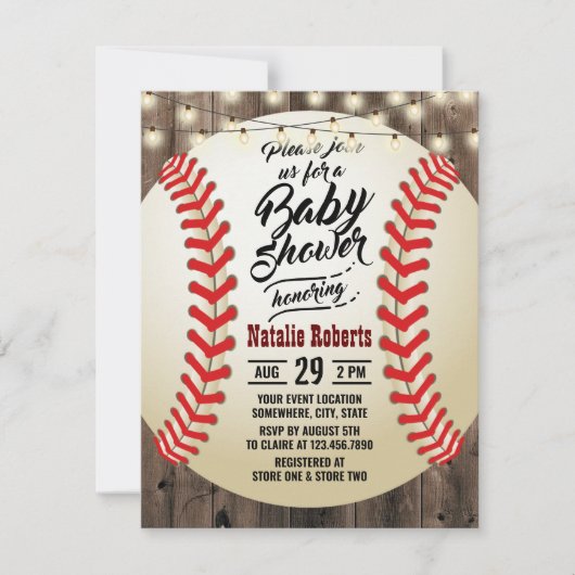 Invitation Baby shower sportif Russe de baseball Barn Wood (Devant)