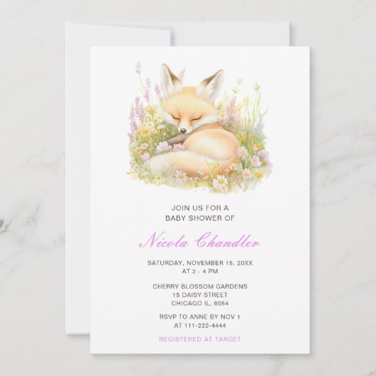 Invitation Baby shower Spring Fox (Devant)