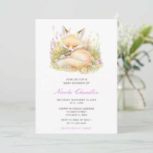 Invitation Baby shower Spring Fox (Debout devant)