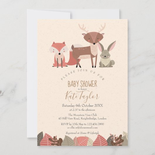 Invitation Baby Shower / Sprinkle Animaux de la Forêt (Devant)