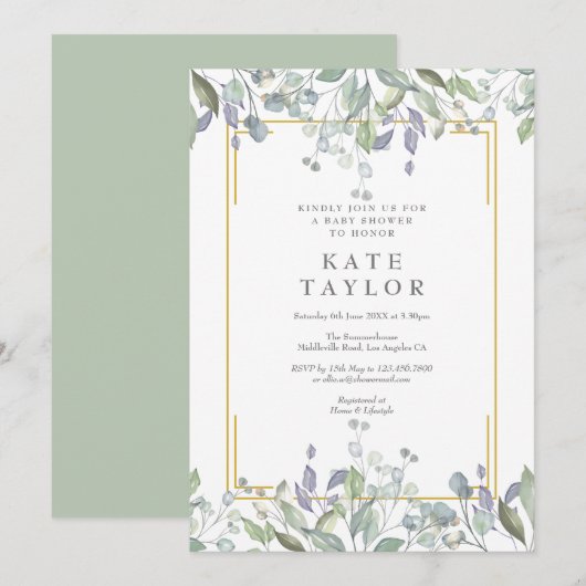 Invitation Baby Shower / Sprinkle de verdure champêtre (Devant / Derrière)