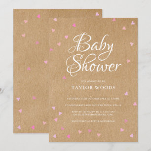 Invitation Baby Shower / Sprinkle Rustique Amour en Cœurs Ros