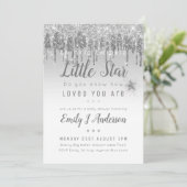 Invitation Baby shower STAR TWINKLE Parties scintillant gris  (Debout devant)