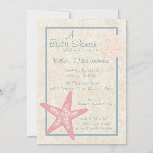 Invitation Baby shower Starfish et Sand Dollar (Devant)