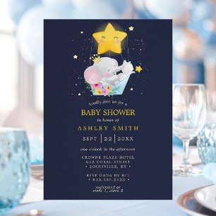 Invitation Baby Shower Stars Navy Boy Prince éléphant