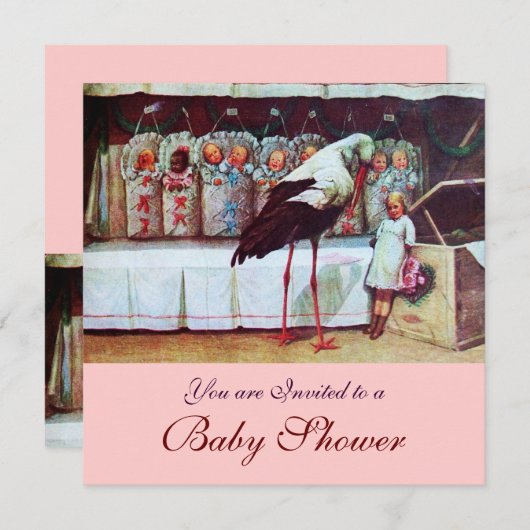 Invitation BABY SHOWER STORE 3, rose (Devant / Derrière)