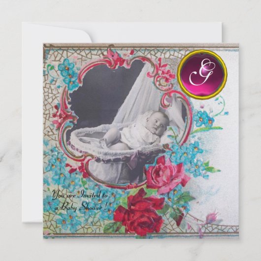 Invitation BABY SHOWER STORE MONOGRAM MODÈLE PHOTO, glace (Devant)