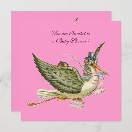 INVITATION BABY SHOWER STORK (Devant / Derrière)