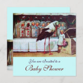 Invitation BABY SHOWER STORK 3, bleu (Devant / Derrière)