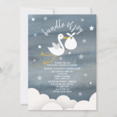 Invitation Baby shower Stork Avec Étoiles Bundle Blanc (Devant)