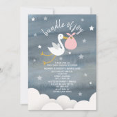 Invitation Baby shower Stork Avec Pink Bundle Stars (Devant)