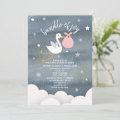 Invitation Baby shower Stork Avec Pink Bundle Stars (Debout devant)