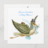 Invitation BABY SHOWER STORK, blanc (Devant / Derrière)