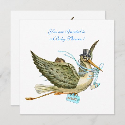Invitation BABY SHOWER STORK, blanc (Devant / Derrière)
