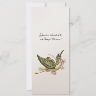 Invitation BABY SHOWER STORK, champagne métallique
