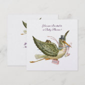 Invitation BABY SHOWER STORK, glace blanche métallique (Devant / Derrière)