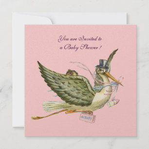 Invitation BABY SHOWER STORK, métal glace
