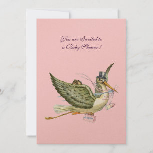 Invitation BABY SHOWER STORK, or métallique