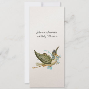 Invitation BABY SHOWER STORK, or métallique