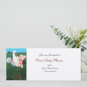 Invitation BABY SHOWER STORK TWIN, champagne métallique (Debout devant)