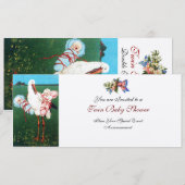 Invitation BABY SHOWER STORK TWIN, champagne métallique (Devant / Derrière)