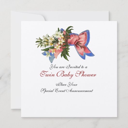 Invitation BABY SHOWER STORK TWIN, champagne métallique (Devant)