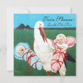Invitation BABY SHOWER STORK TWIN, champagne métallique (Dos)
