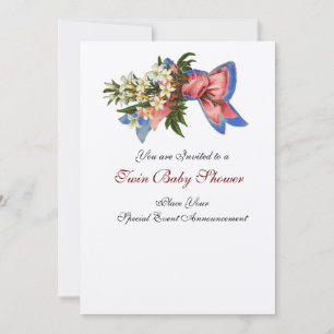 Invitation BABY SHOWER STORK TWIN, champagne métallique