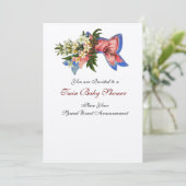 Invitation BABY SHOWER STORK TWIN, champagne métallique (Debout devant)