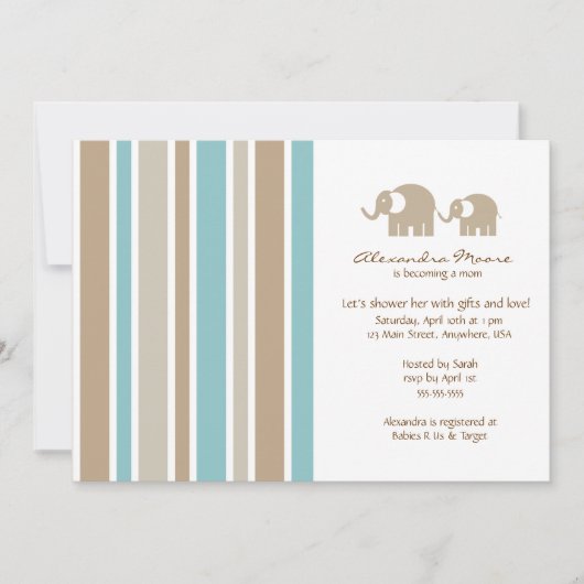 Invitation Baby shower Stripes & Elephants (Devant)