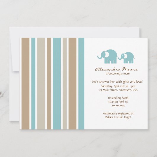 Invitation Baby shower Stripes & Elephants (Devant)