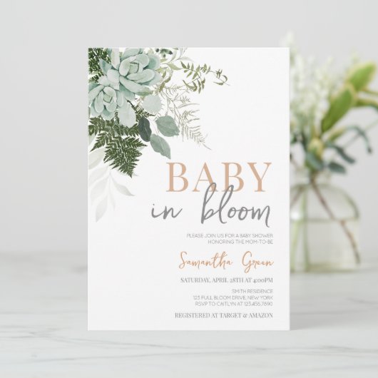 Invitation Baby shower Succulent (Debout devant)