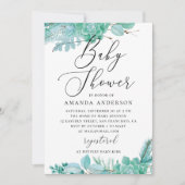 Invitation Baby shower succulent à la menthe d'aquarelle (Devant)