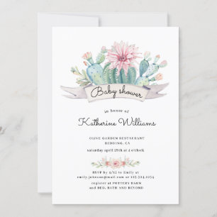 invitation baby shower succulent aquarelle