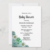 Invitation Baby shower succulent cati fleurs blanc vert (Devant)