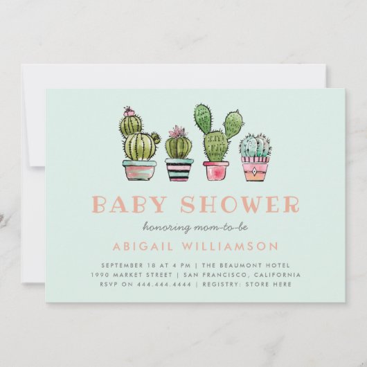 Invitation Baby shower Succulent de cactus d'aquarelle (Devant)