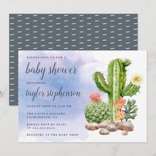 Invitation Baby shower succulent de cactus d'aquarelle de (Devant / Derrière)